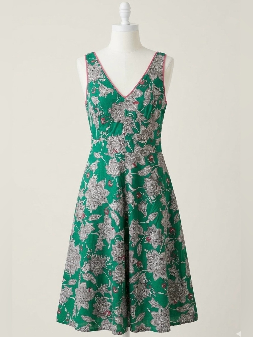 Boden Green Floral Cotton Midi Dress US 10L / UK 14L Tall